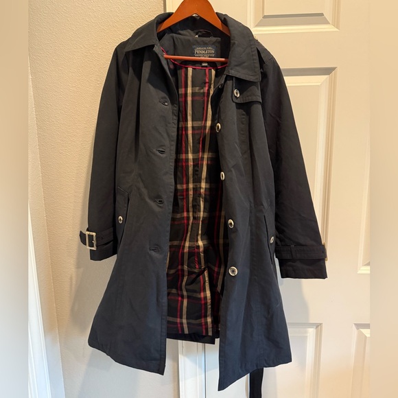Pendleton Black Classic Trench Coat w/ Plaid Lining - Picture 2 of 7